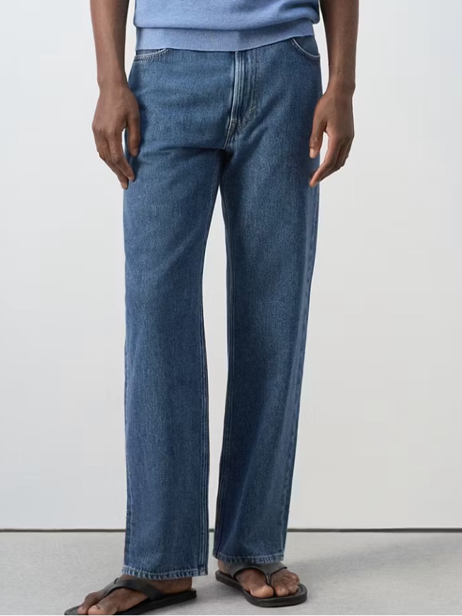Mango Men's Straight-Leg Jeans In Medium Blue Relaxed-Fit 100% Cotton Jeans 9207